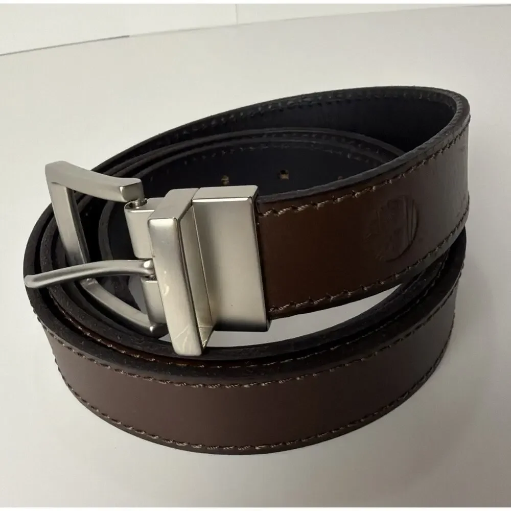 Timberland Reversible Leather Belt Brown/Black Sz 54 1-3/8” Wide Stitched India